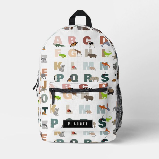 Sac À Dos Imprimé Joli Alphabet ABC Animaux Nom personnalisé École (Recto)
