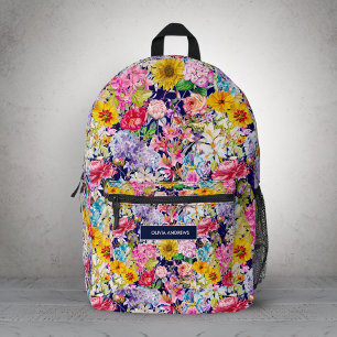Sac À Dos Imprimé Joli bleu jaune élégant motif floral monogramme