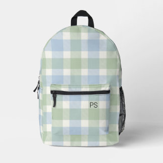 Sac À Dos Imprimé Joli Bleu Vert Vérifier Plaid Monogrammes Initiale