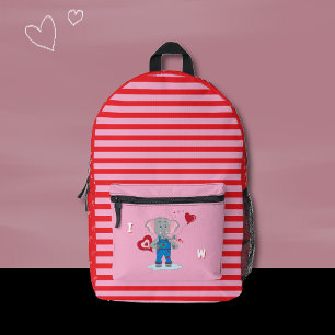 Sac À Dos Imprimé Joli Cartable Éléphant Rose et Rouge Enfant Monogr