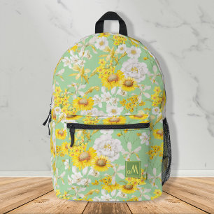Sac À Dos Imprimé Joli Jaune Vert Floral Motif Monogramme Girl