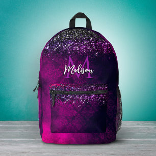 Sac À Dos Imprimé Joli monogramme fausse brillance magenta noir