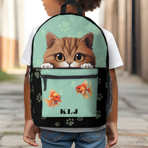 Sac À Dos Imprimé Joli Monogramme Initiales Enfants Chat