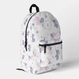 Sac À Dos Imprimé Joli monogramme motif d'éléphants de dessin animé