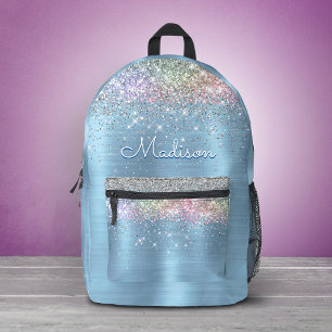 Sac À Dos Imprimé Joli monogramme pailleté bleu glace iridescent