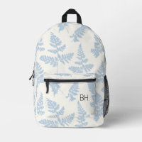 Joli Motif de fougères bleu et blanc Initiales