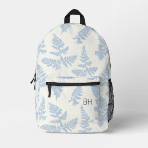 Sac À Dos Imprimé Joli Motif de fougères bleu et blanc Initiales