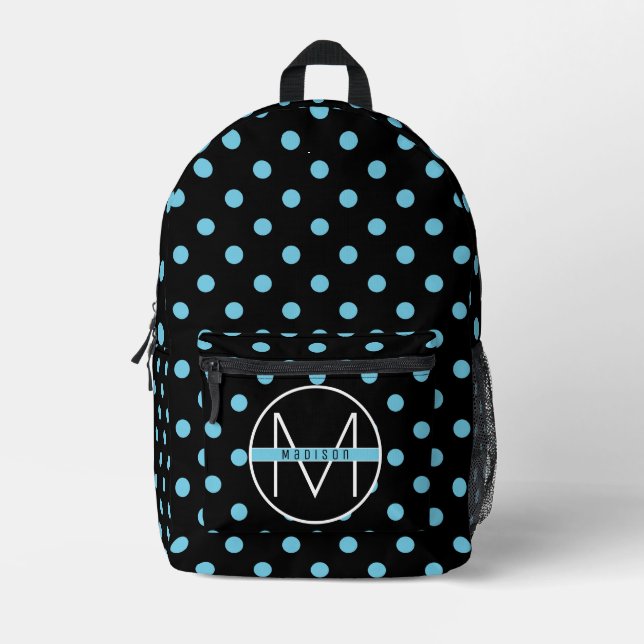 Sac À Dos Imprimé Joli Pois noir et bleu Nom du monogramme Enfants (Recto)