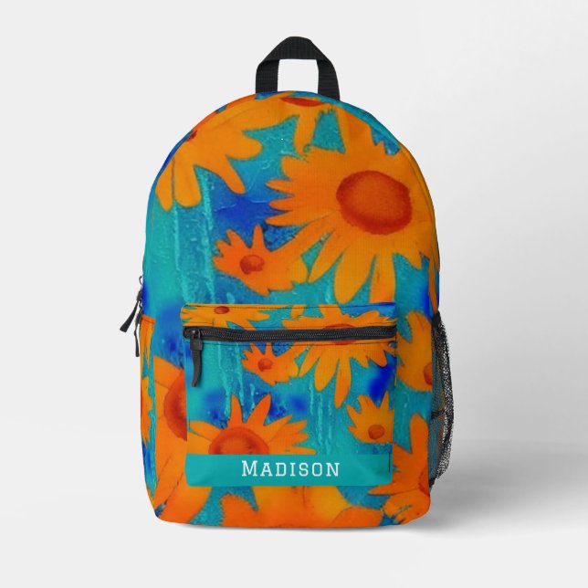 Sac À Dos Imprimé Joli tournesol orange avec bleu aqua (Recto)