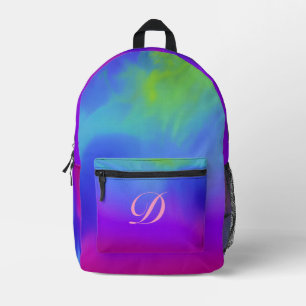 Sac À Dos Imprimé Jolie aquarelle Arc-en-ciel nuages rose Monogramme