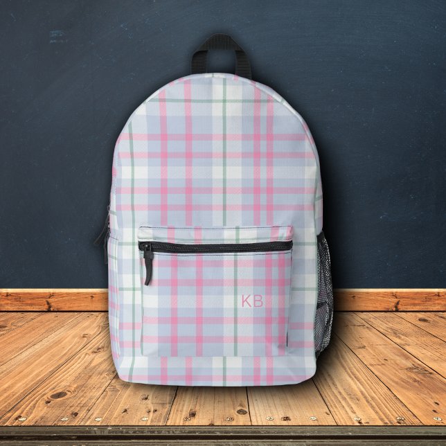 Sac À Dos Imprimé Jolie fille Pastel Plaid Check Monogramme Initiale (Créateur téléchargé)