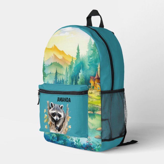 Sac À Dos Imprimé Jolie filles Raccoon ajouter nom (Coin arrière droit)