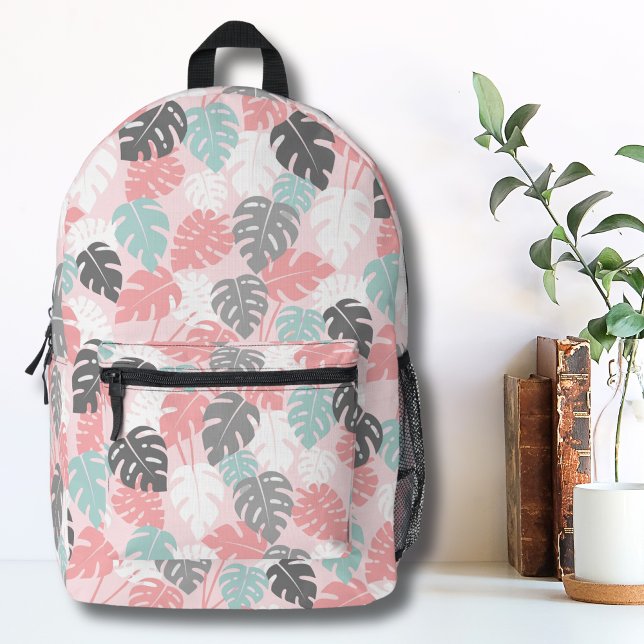 Sac À Dos Imprimé Jolie rose moderne Monstera Motifs tropicales Fill (Trendy Modern Monstera Leaf Tropical Pattern Printed Backpack)