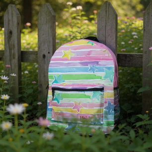 Sac À Dos Imprimé Jolies Aquarelles Pastel Arc-en-ciel Étoiles