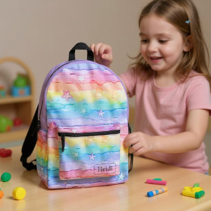 Sac À Dos Imprimé Jolies Aquarelles Pastel Arc-en-Ciel Étoiles