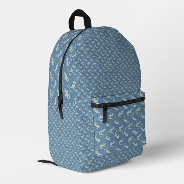 Sac À Dos Imprimé Jouer Alligator Vert Paisley sur Bleu (Coin arrière gauche)