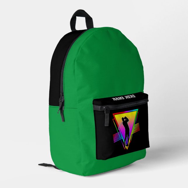 Sac À Dos Imprimé Joueur de golf arc-en-ciel coloré rétro vintage (Coin arrière gauche)