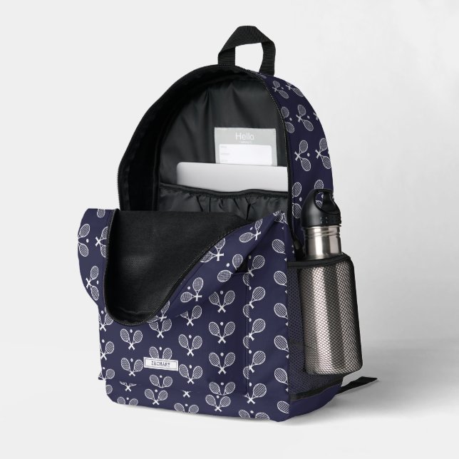 Sac À Dos Imprimé Joueur de tennis Motif personnalisé bleu (Coin arrière droit (ouvert))