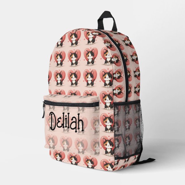 Sac À Dos Imprimé Kawaii Calico Cat Heart Valentine Design (Coin arrière droit)