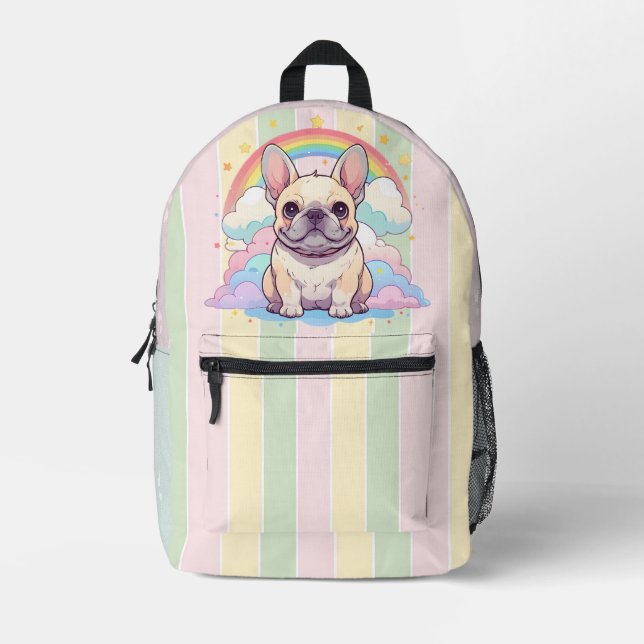 Sac À Dos Imprimé Kawaii French Bulldog Ciel arc-en-ciel nuages (Recto)