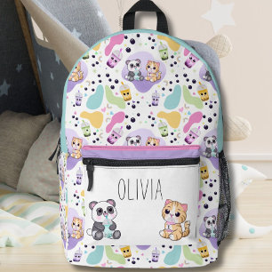 Sac À Dos Imprimé Kawaii Panda & Bubble Tea pour Enfants Tigre