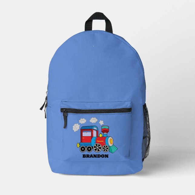Sac À Dos Imprimé Kids Train Boys Blue Custom Name (Recto)