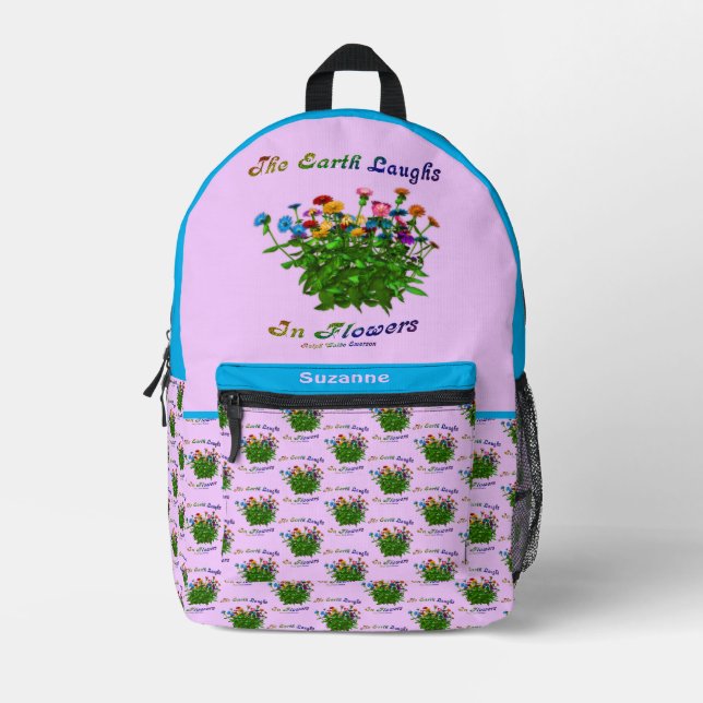 Sac À Dos Imprimé La Terre Rire En Fleurs Citation Personnalisée (Recto)