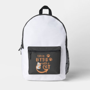 Sac À Dos Imprimé la vie est meilleure avec un chat