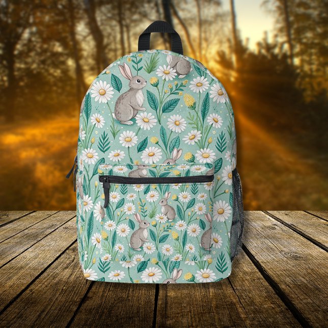 Sac À Dos Imprimé Lapins mignons assis parmi les pâquerettes blanche (Créateur téléchargé)