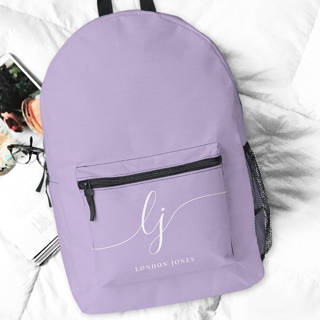 Sac À Dos Imprimé Lavande moderne violet Initiales personnalisées No (Créateur téléchargé)