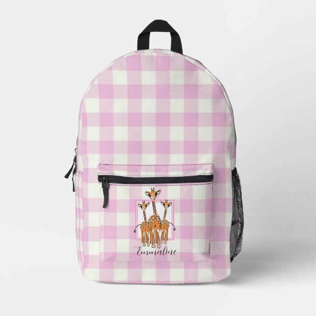 Sac À Dos Imprimé Les élégantes girafes en plaid rose personnalisent (Recto)