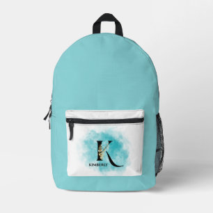 Sac À Dos Imprimé LETTRE MONOGRAPHIQUE K Turquoise or Flower