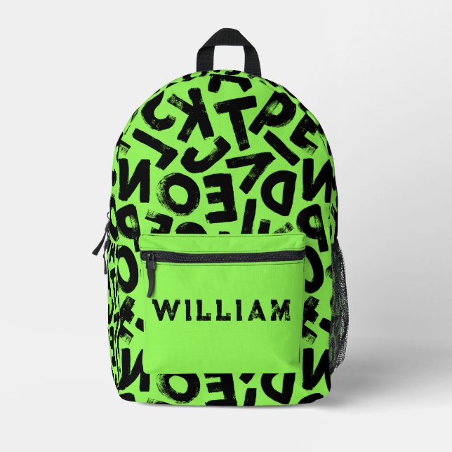 Sac À Dos Imprimé Lettres Graffiti Neon Green et Black Grunge Cool (Recto)