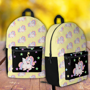 Sac À Dos Imprimé licorne arc-en-ciel noir et jaune 