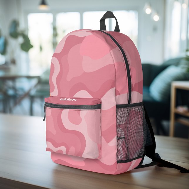 Sac À Dos Imprimé Ligne biologique Art Abstrait - Rose et Mauve (Personalized Backpack with organic curves in shades of pink plus custom name)