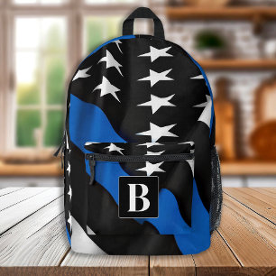 Sac À Dos Imprimé Ligne Bleue Mince Police Monogramme Personnalisé