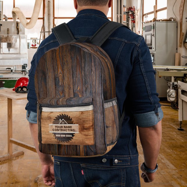 Sac À Dos Imprimé Logo de l'entrepreneur en tonalité de bois rustiqu (Créateur téléchargé)