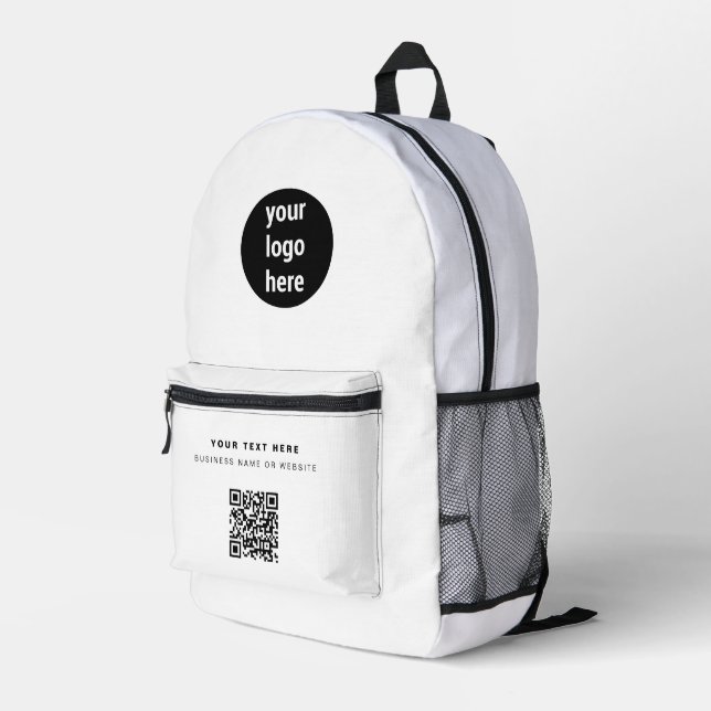 Sac À Dos Imprimé Logo d'entreprise QR Code Blanc minimaliste (Coin arrière droit)