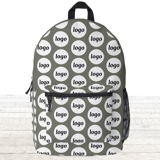 Sac À Dos Imprimé Logo Motif promotionnel Business Sage Green (Logo pattern promotional business branding backpack)