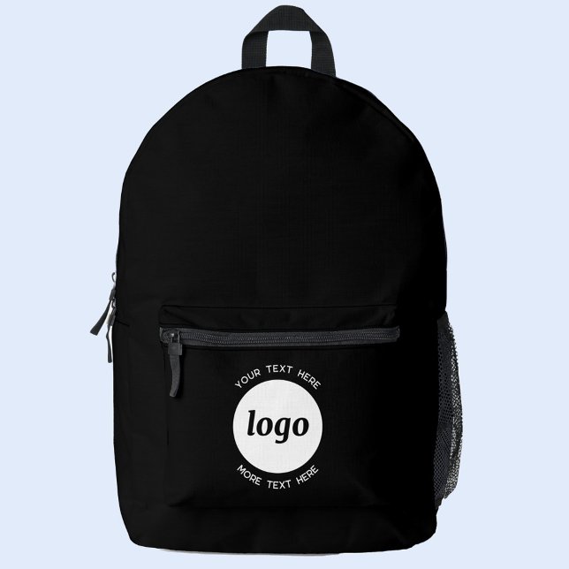 Sac À Dos Imprimé Logo Ronde Texte promotionnel Business Noir (Simple logo with custom text business promotional backpack)