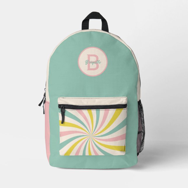 Sac À Dos Imprimé 'Lollypop Vibes', tourbillon pastel rétro (Recto)
