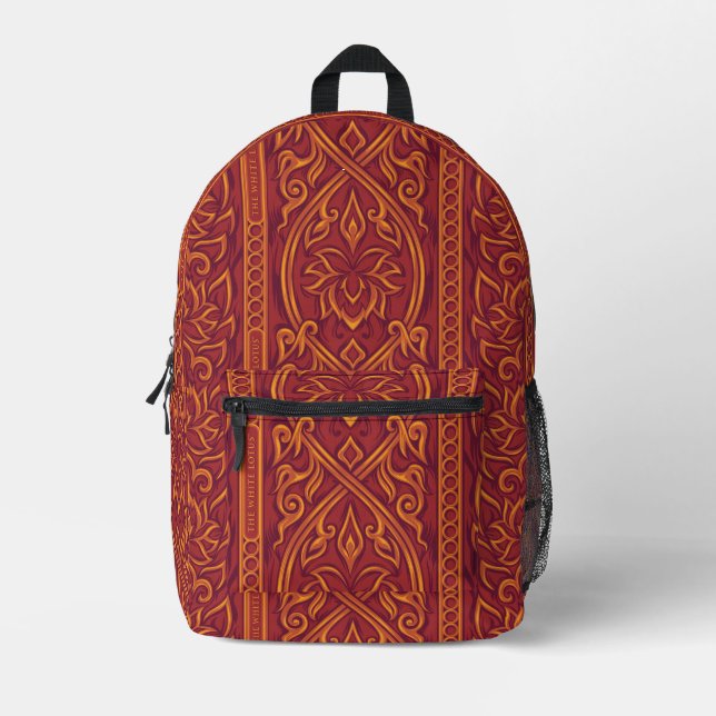Sac À Dos Imprimé Lotus Luxe Tapestry Motif - Le Lotus Blanc (Recto)