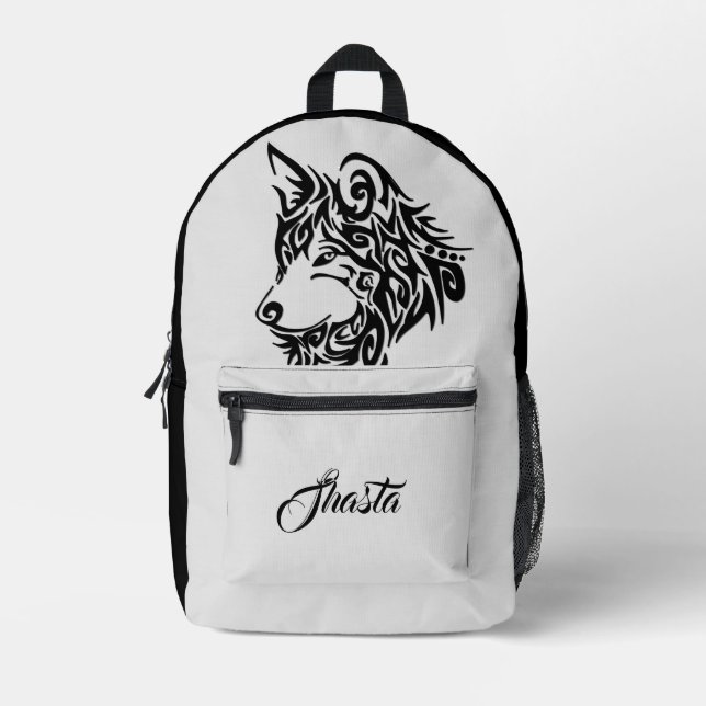 Sac À Dos Imprimé Loup tribal personnalisé (Recto)