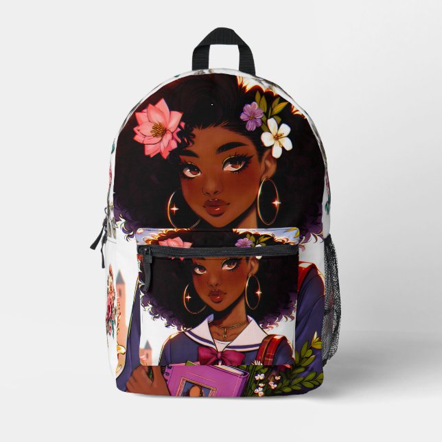 Sac À Dos Imprimé Lovely African-American Anime` School Girl (Recto)