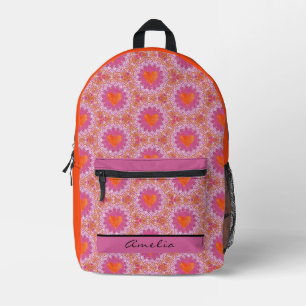 Sac À Dos Imprimé Mandala orange et rose avec Coeurs et Nom