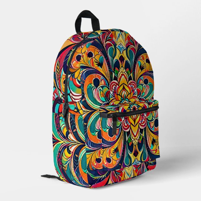 Sac À Dos Imprimé Mandala Symphonie des couleurs – Floral psychédéli (Coin arrière gauche)