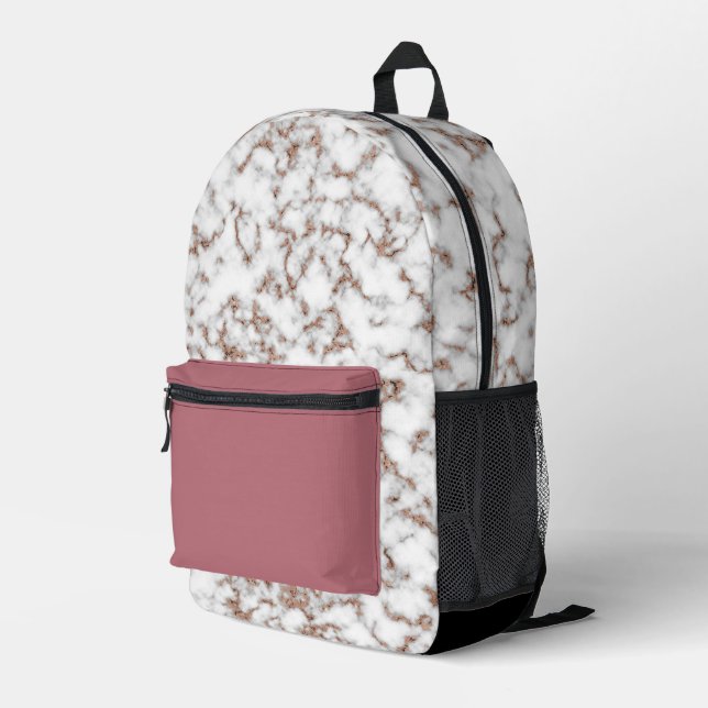 Sac À Dos Imprimé Marbre blanc noir Rose moderne (Coin arrière droit)