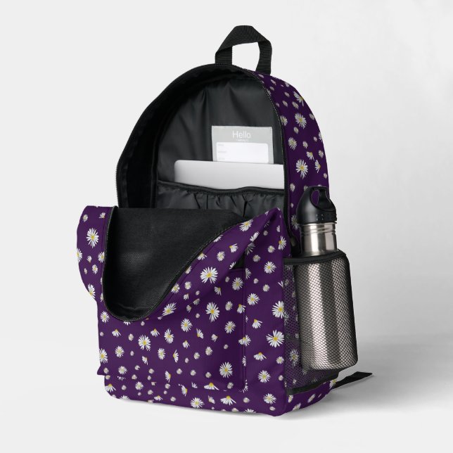 Sac À Dos Imprimé Marguerites Sur KiniArt Violet (Coin arrière droit (ouvert))