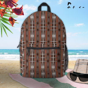 Sac À Dos Imprimé Marron Blanc Rayures Motif Géométrique Vintage
