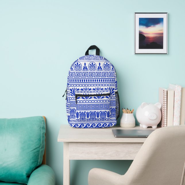 Sac À Dos Imprimé Méandre grec, Motif méditerranéen, Bleu (Insitu)